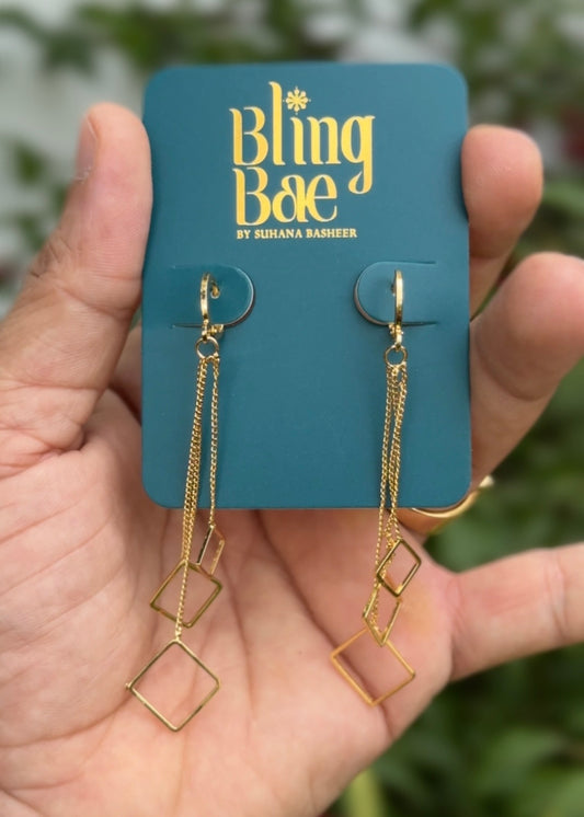 Golden Geometric Cascade Drops Earrings
