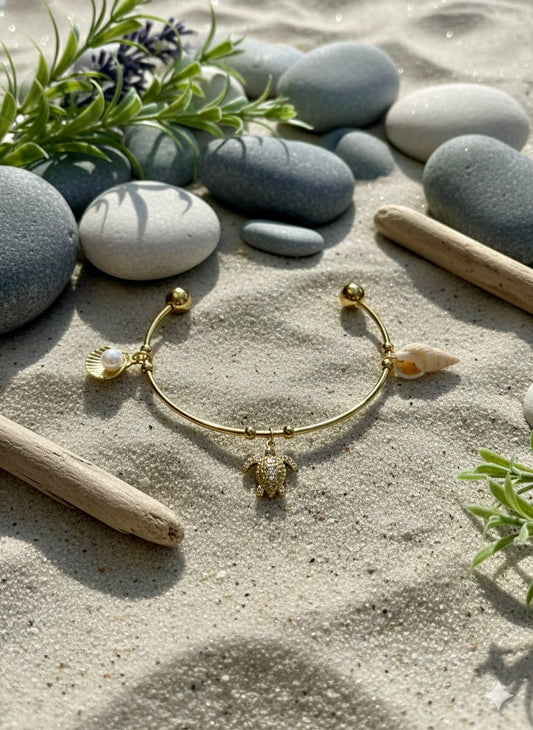 Sea Turtle Charm Cuff Bangle