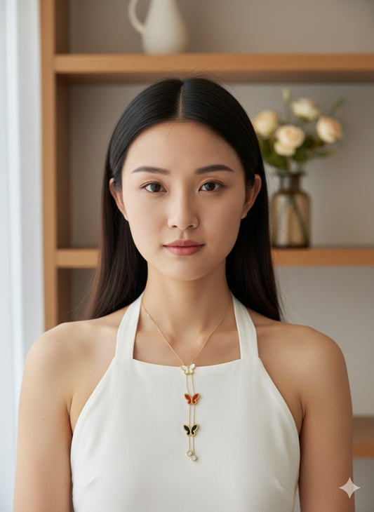 Trio Butterfly Drop Chain With Pendant