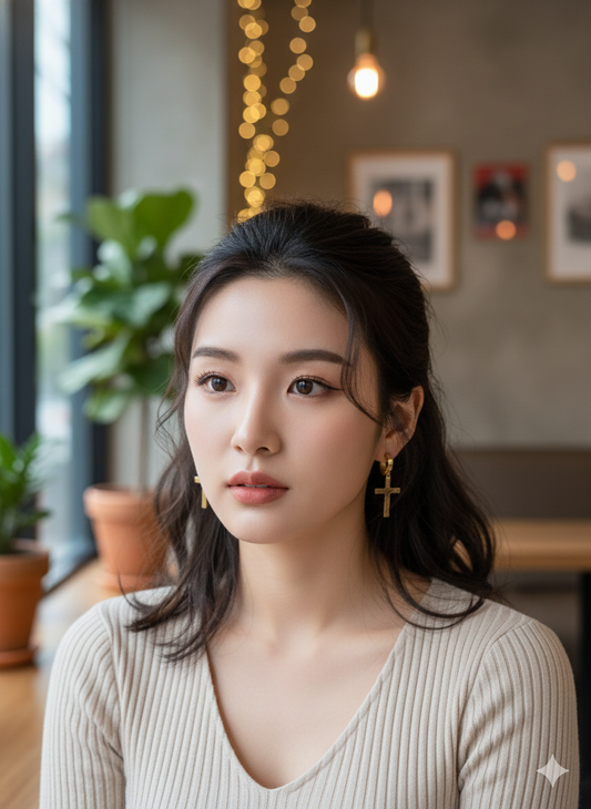 Golden Cross Drop Hoops
