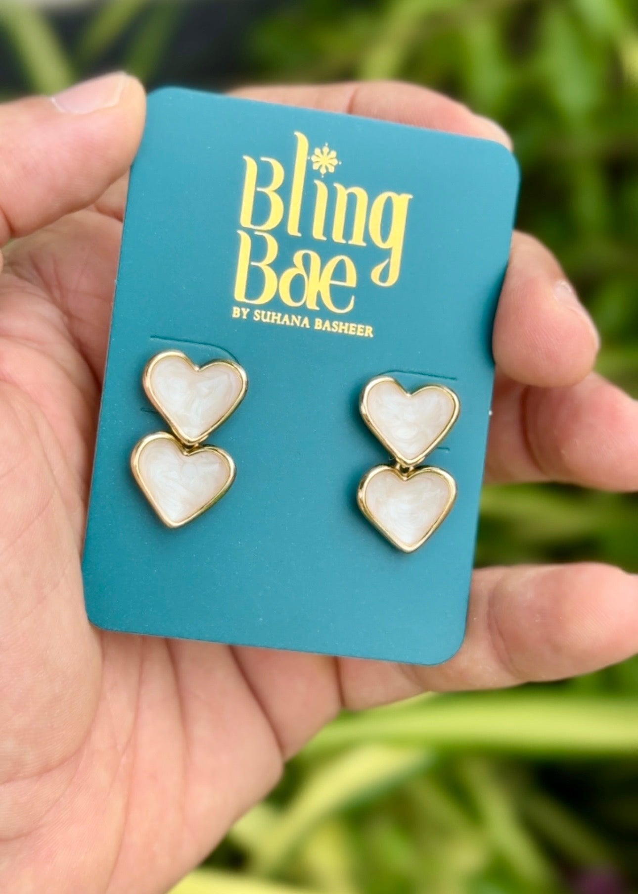 Double Heart Pearl Drop Earrings