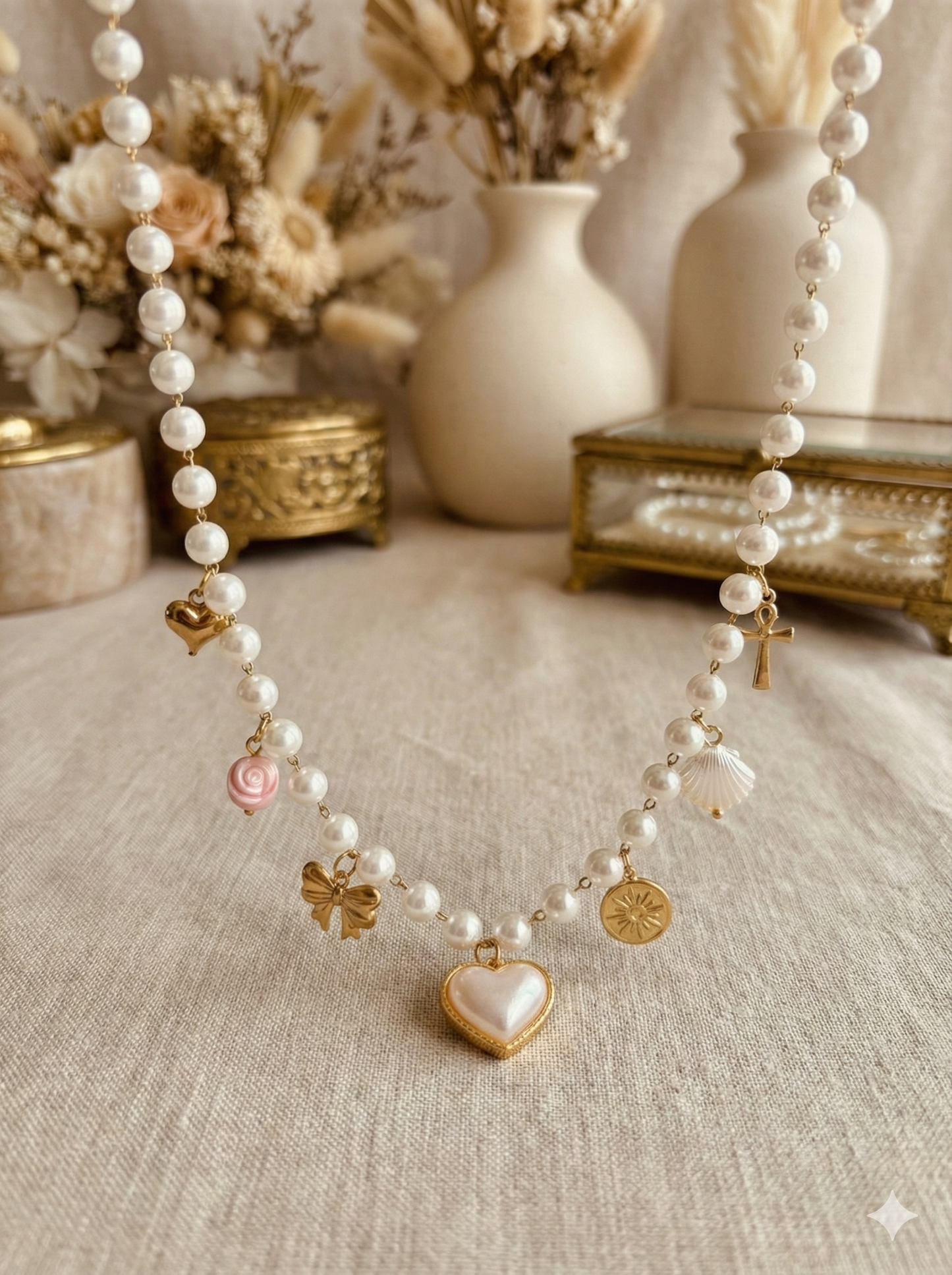 Pearl Heart Charm Necklace