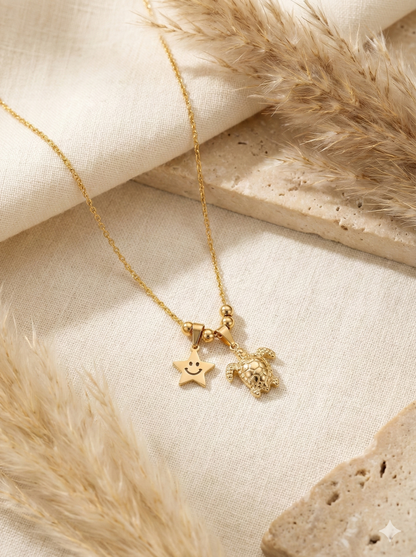 Smiley Star & Turtle Charm Necklace