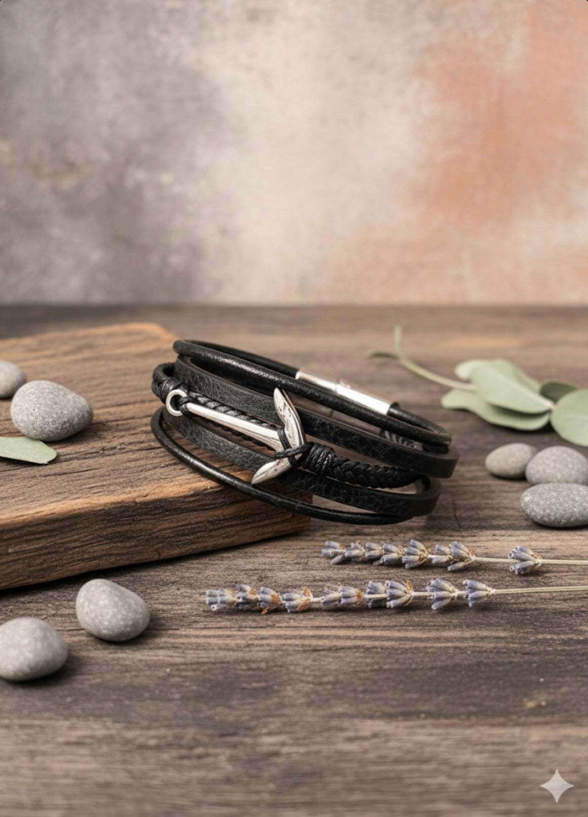Shadow Anchor Leather Men’s Wristbands