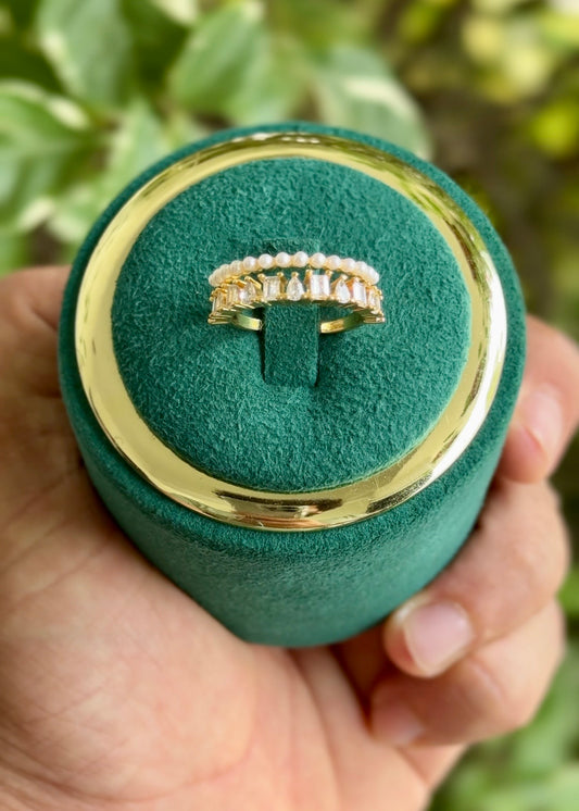 The Pearl & Baguette Crown Ring✨(Adjustable)