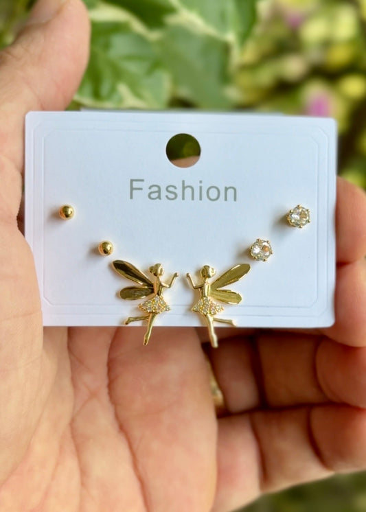 Golden Fairy Charm Mini Stud Set 🧚🏻‍♀️✨