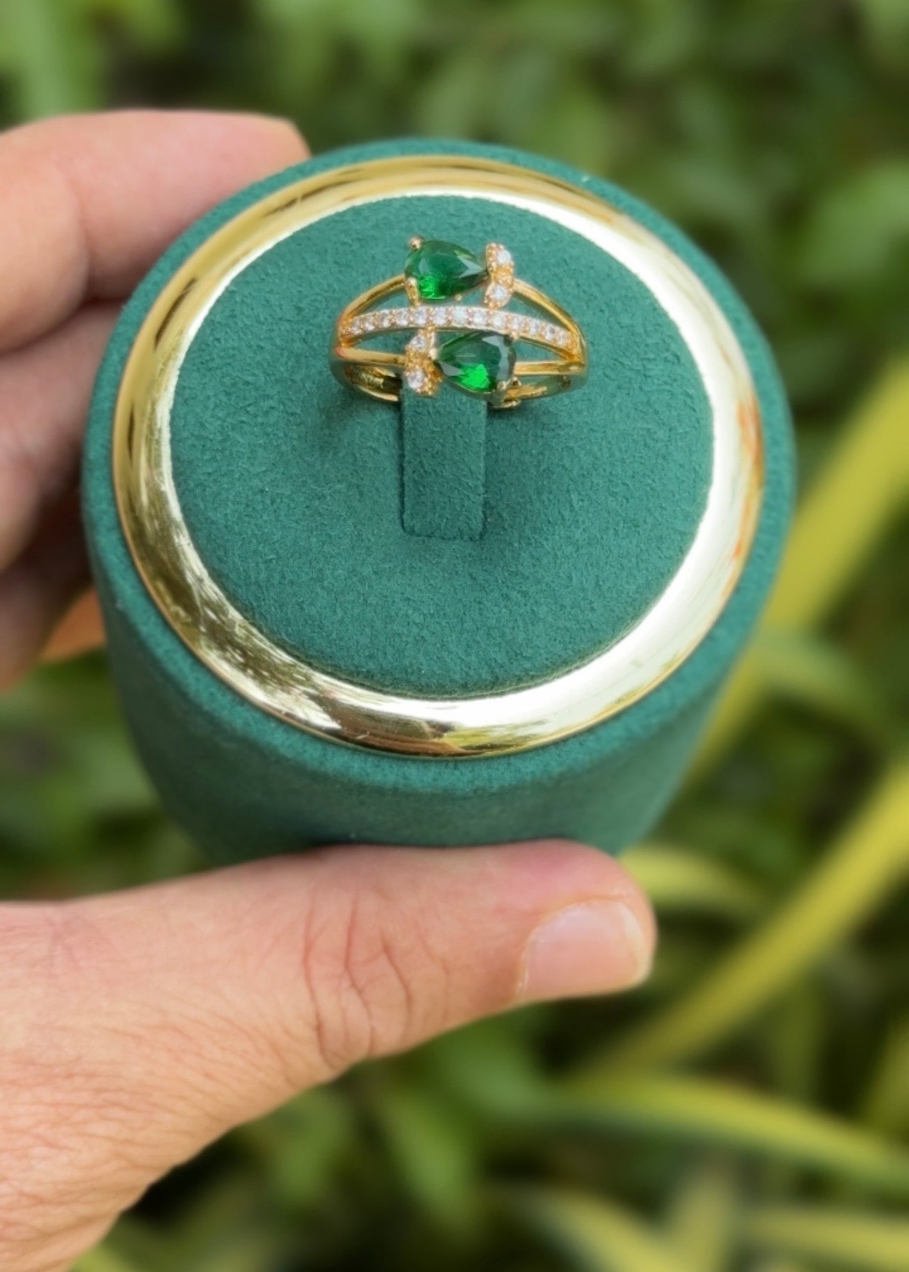 Emerald Duo Spark Rings (Adjustable)