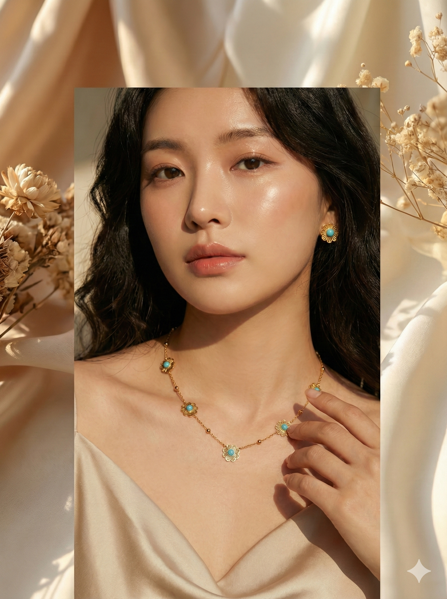 The Sun-Kissed Turquoise Floweret Necklace & Earrings Set