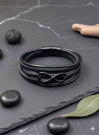 Infinity Noir Leather Wristbands