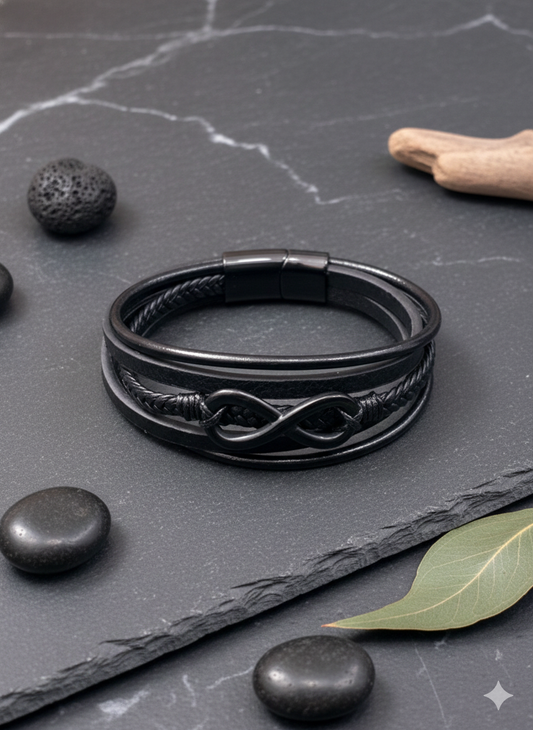 Infinity Noir Leather Wristbands