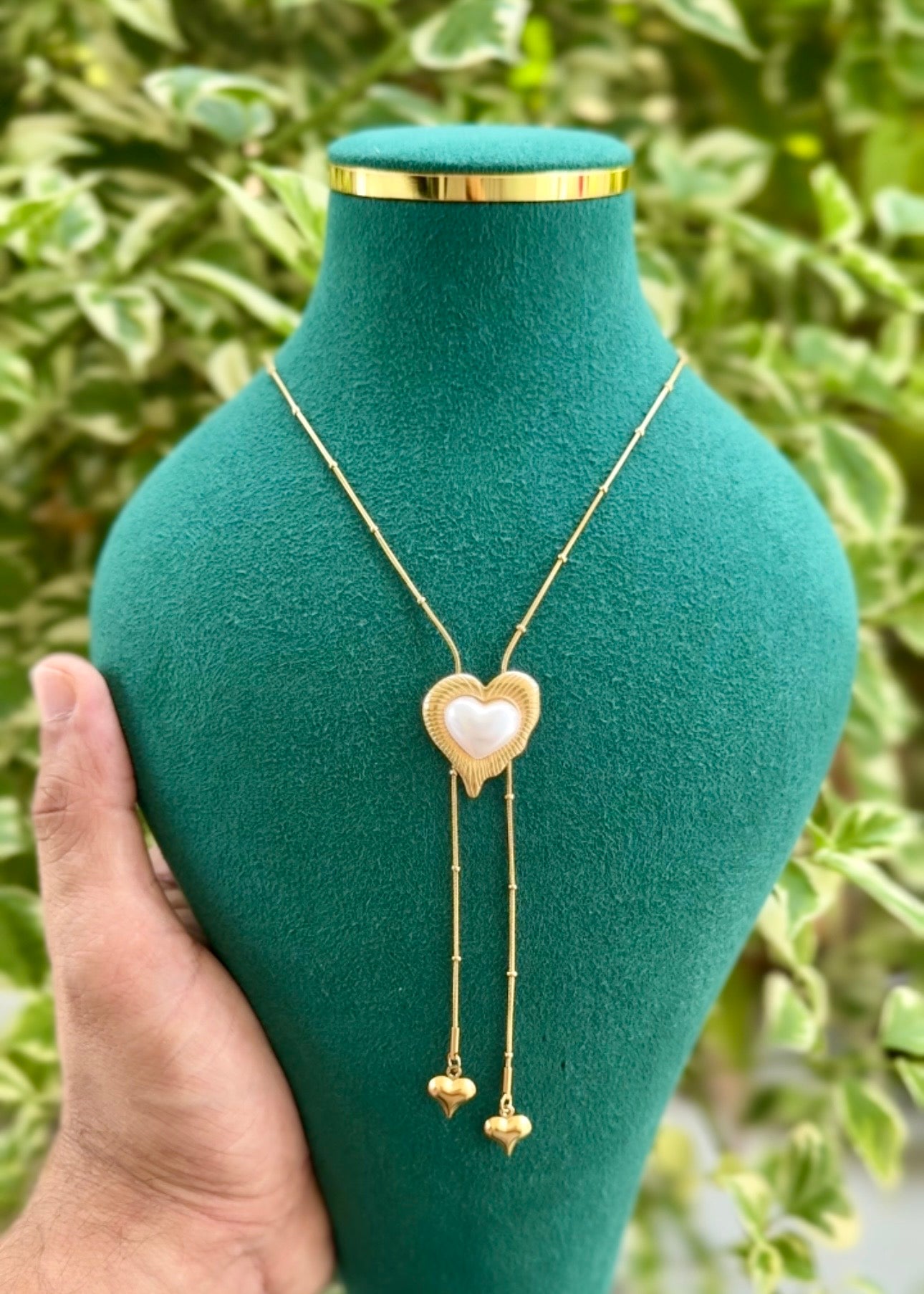 Royal Heart Drop Necklace 🤍💛✨