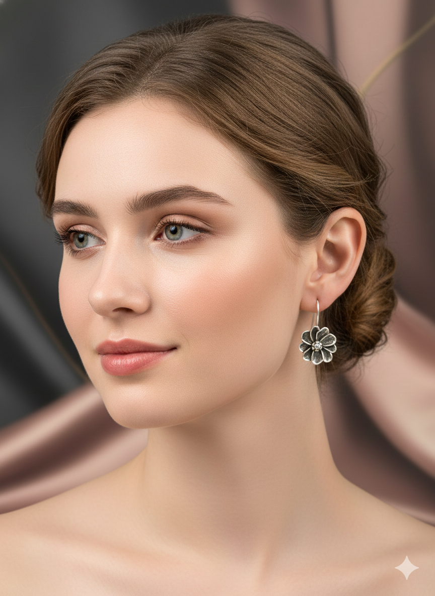 Silver Bloom Outline Drops Earrings