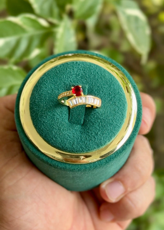 Ruby Curve Baguette Ring✨(Adjustable)
