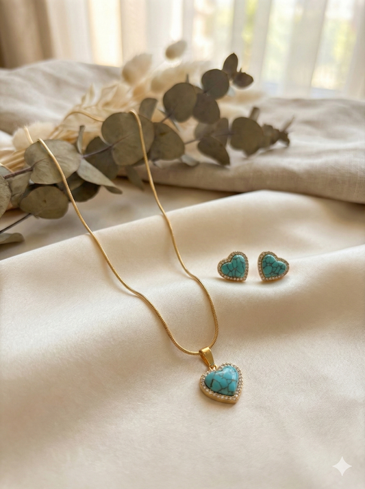 Ocean's Heartbeat Necklace & Earrings Set