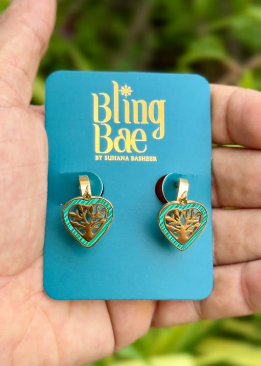 Emerald Heart Tree Drops Earrings 💚✨