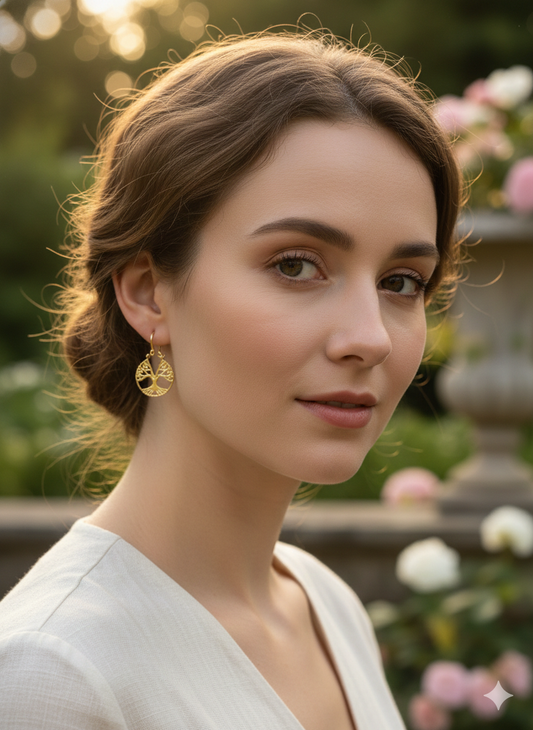 Golden Tree of Life Hoops Earrings