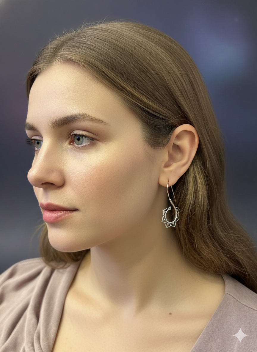 Silver Lotus Halo Hoops Earrings