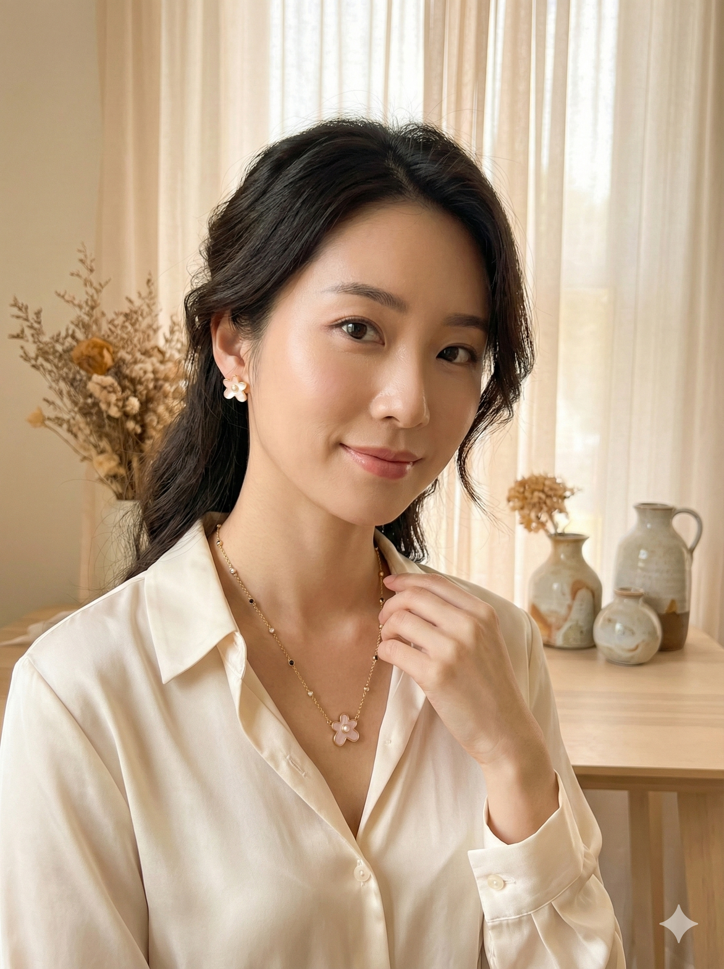 Blushing Flower Necklace & Earrings Set