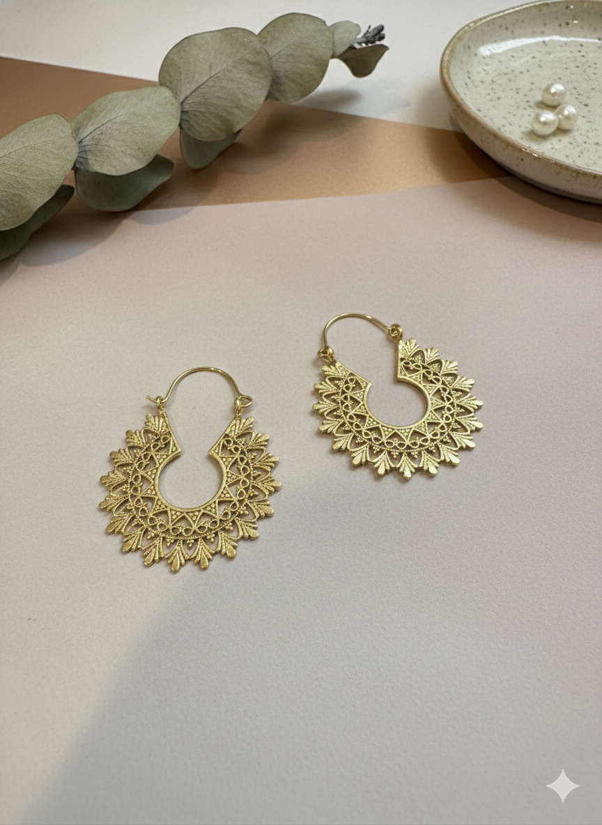 Sun Temple Crescent Hoops Earrings