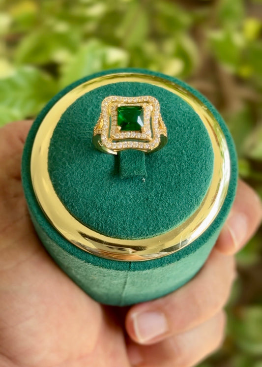The Emerald Luxe Cushion Ring✨(Adjustable)