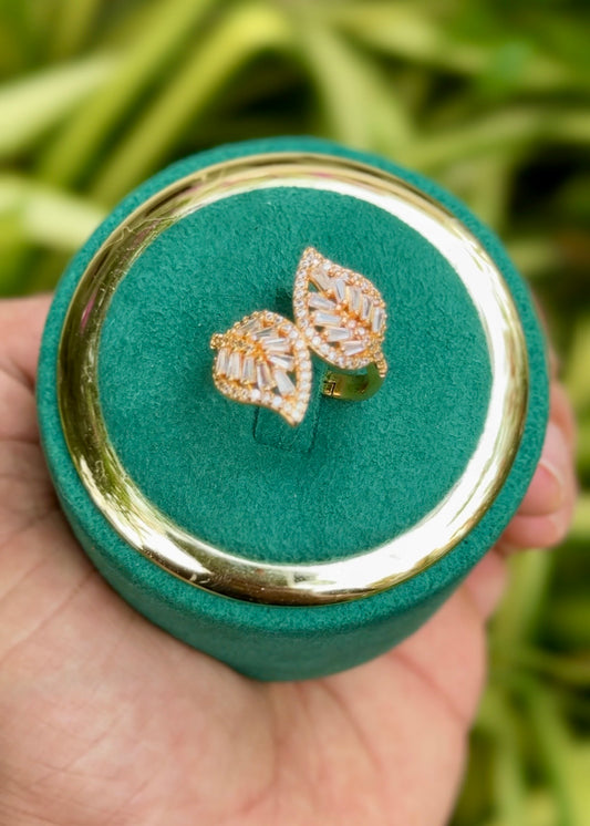 Twin Leaf Sparkle Rings ✨ (Adjustable)