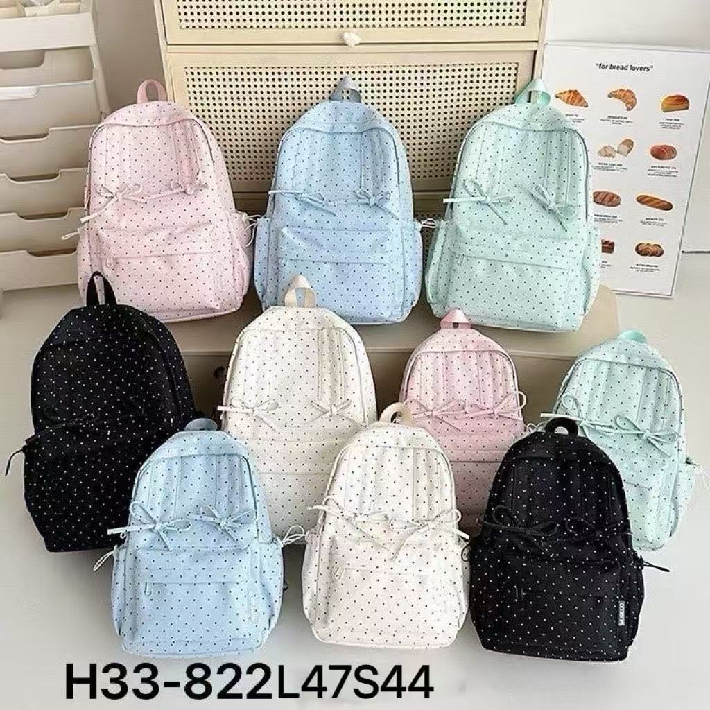 Aesthetic School Bag – Polka Bow Series 🎒✨
