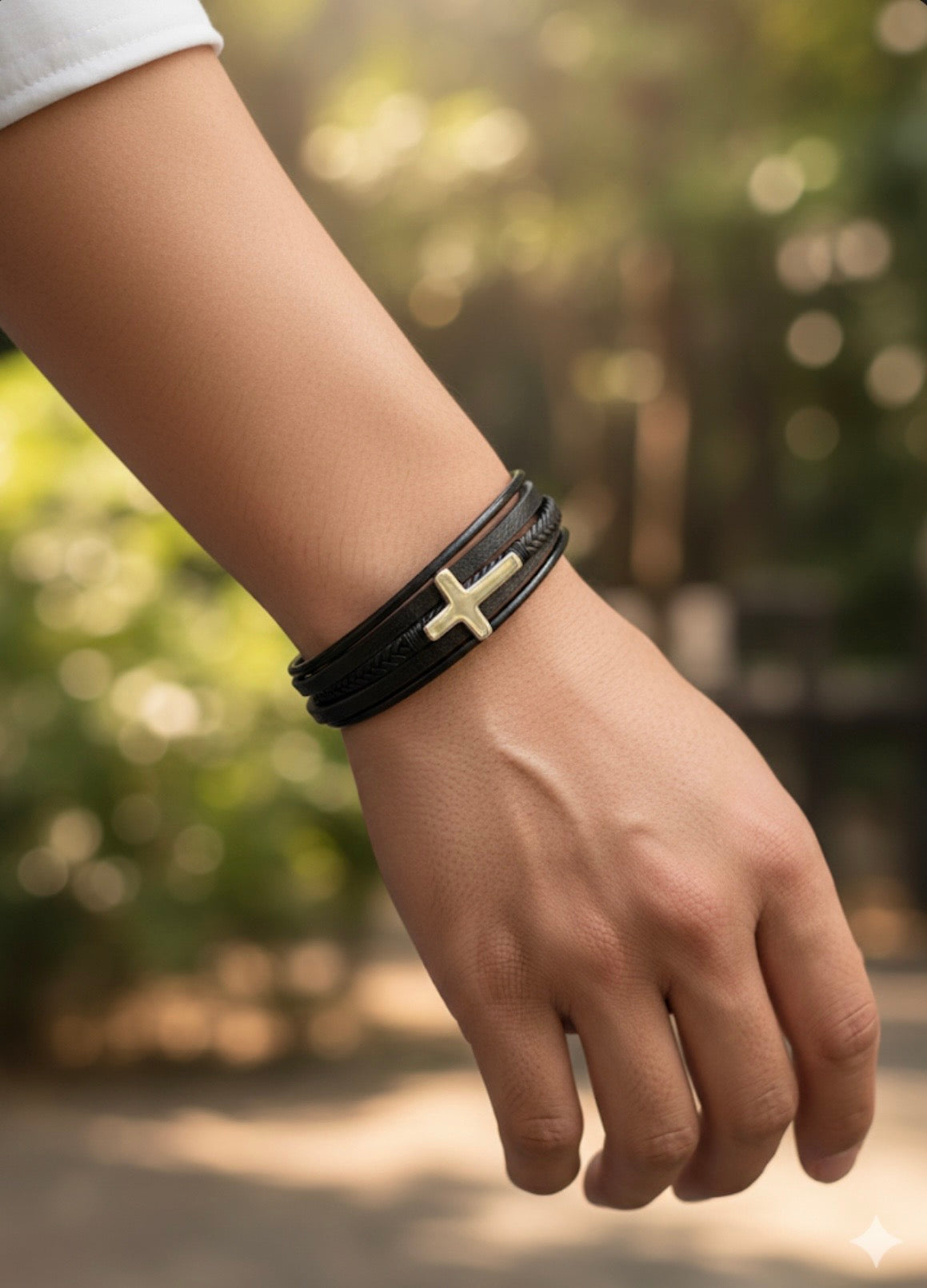CrossForge Noir Leather Men’s Wristbands