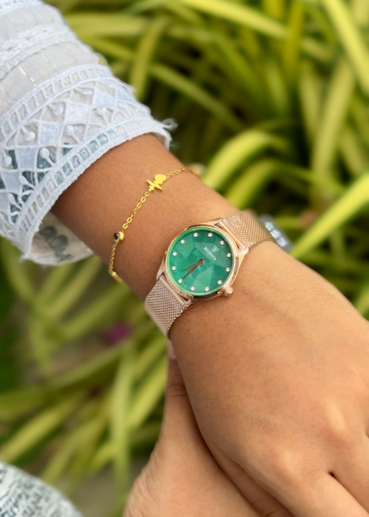 Ruinita Rose Gold Premium Elegant Emerald Green Dial Watch