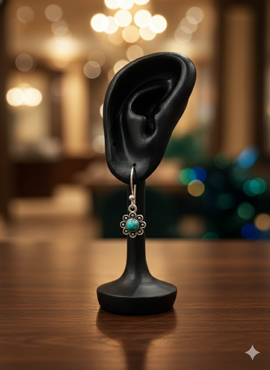 Turquoise Petal Drop Hoops Earrings