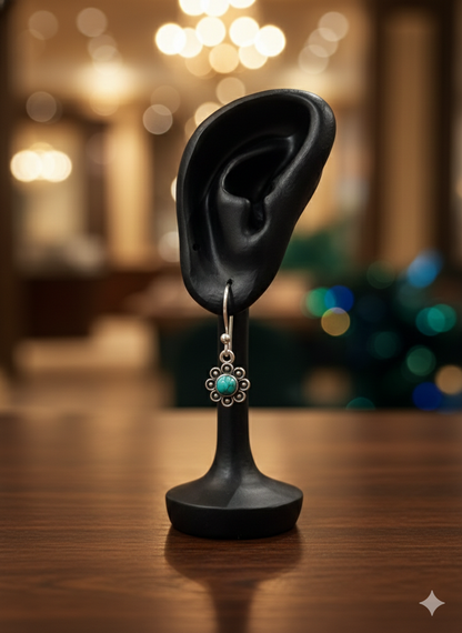 Turquoise Petal Drop Hoops Earrings