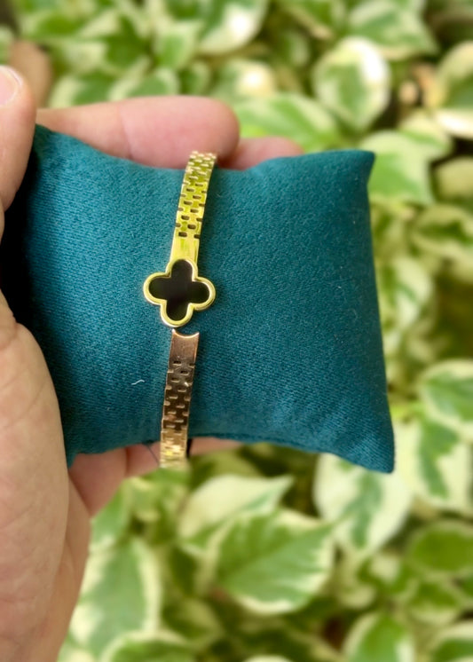 Midnight Clover Charm Cuff Bangle 🖤✨