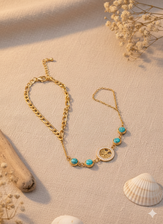 Turquoise Tree of Life Hand Bracelets