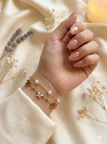 Midnight & Gold Winged Pearl Bracelets