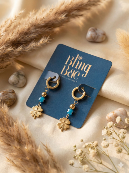 Blue Eye Clover Drops Earrings