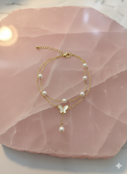 Butterfly Pearl Charm Anklet/Bracelet (Single Piece)