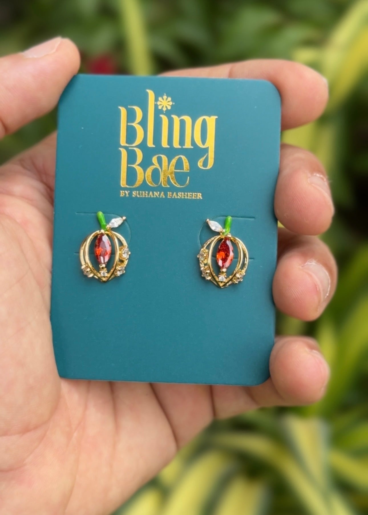 Ruby Apple Charm Studs