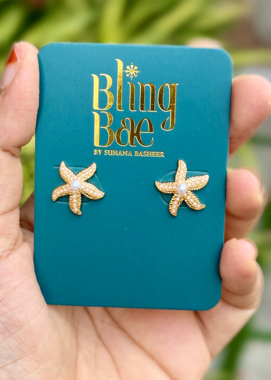Golden Pearl Starfish Studs