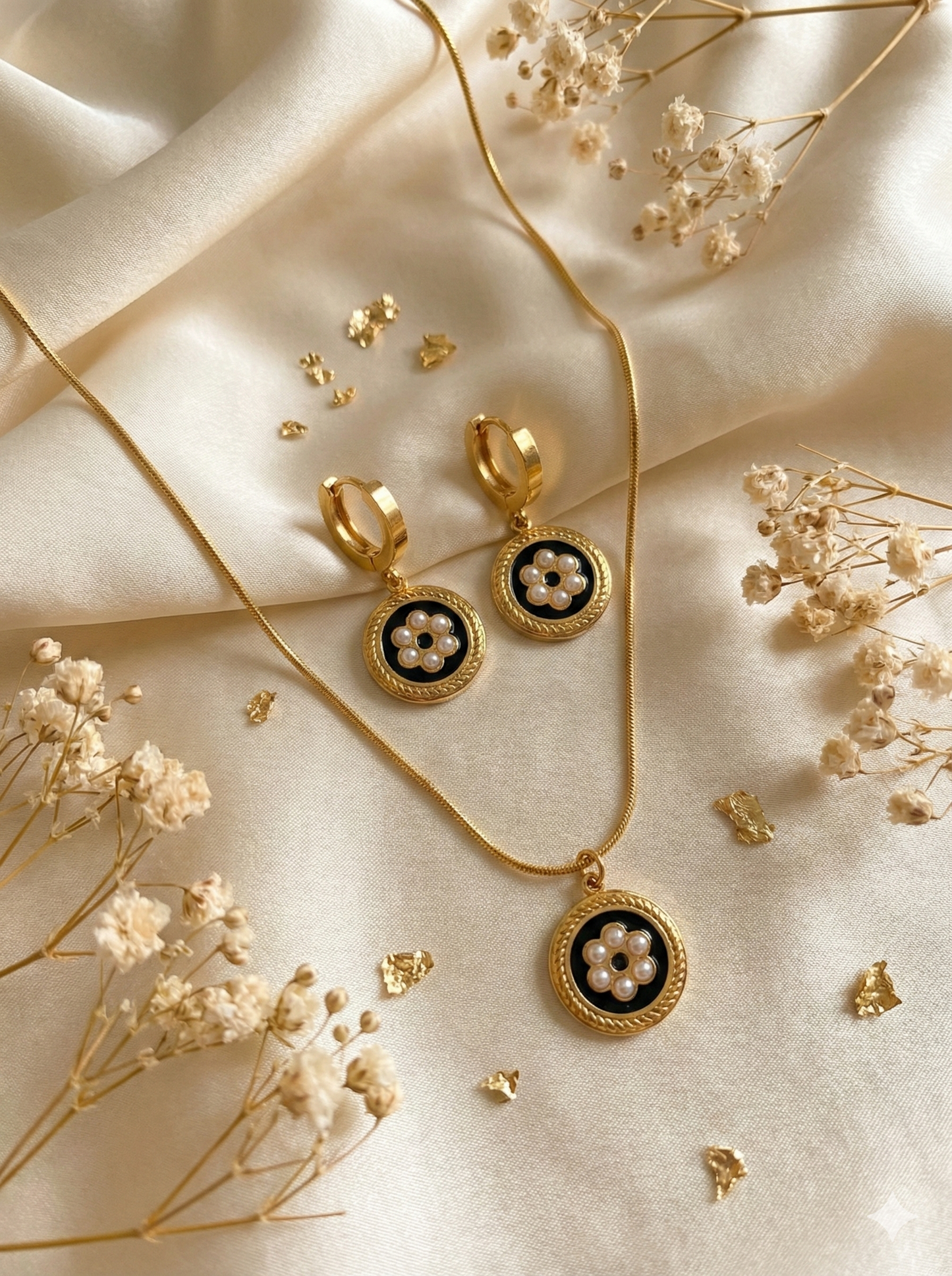 The Midnight Fleur Medallion Necklace & Earrings Set