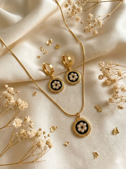 The Midnight Fleur Medallion Necklace & Earrings Set