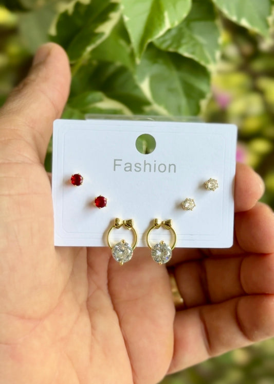 Ruby Bow Ring Drop Mini Stud Set 🎀✨