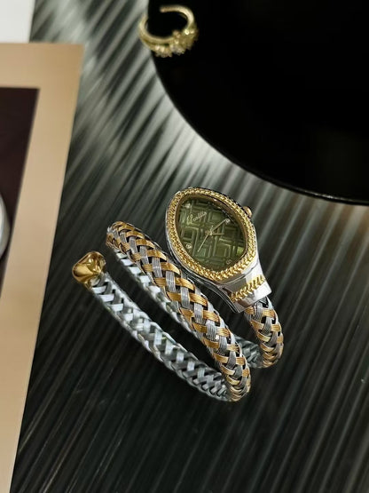 Scottie Two-Tone Braided Luxury Snake Bracelet Watch ✨ Silver & Gold
