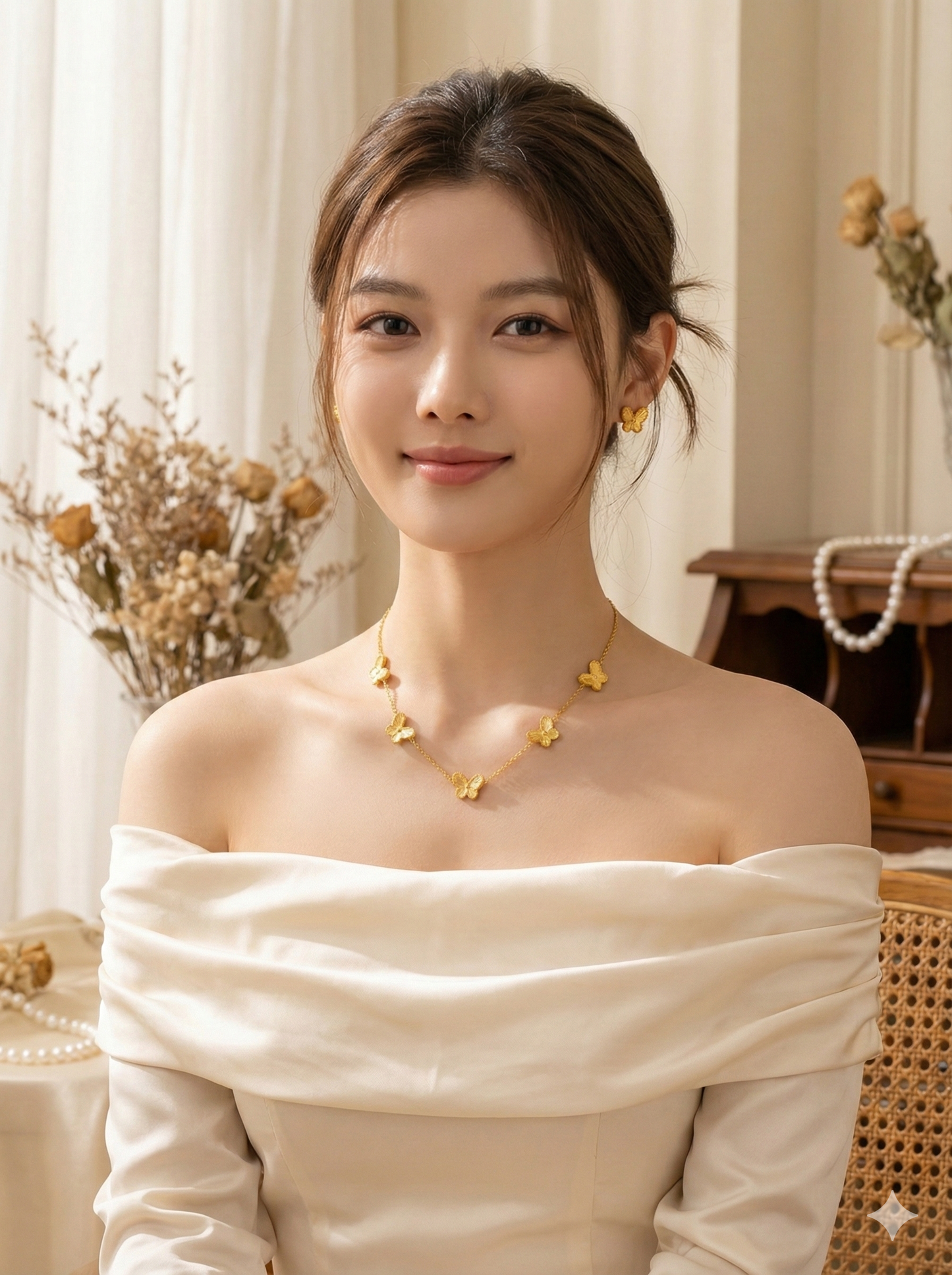 Dancing Gold Butterflies Necklace & Earrings Set