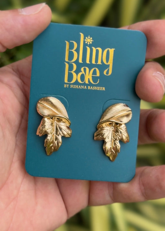 Golden Autumn Leaf Studs