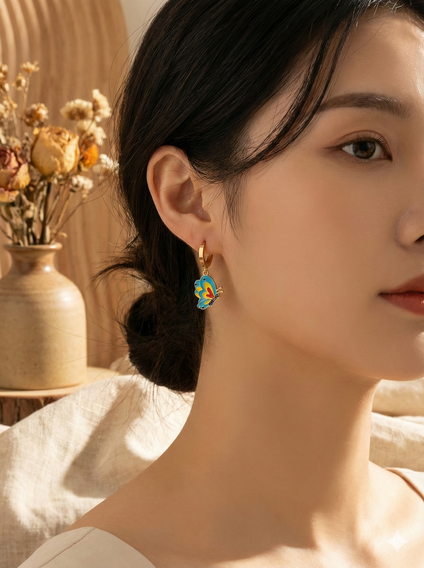 Rainbow Butterfly Charm Hoops