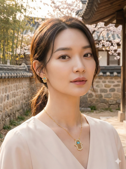 Divine Hand Of Protection Necklace & Earrings Set