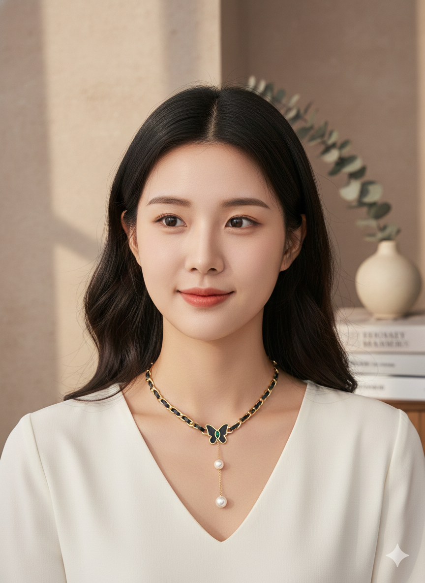 Emerald Flutter Pearl Drop Necklace