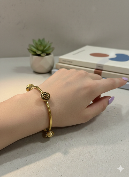 Golden Rose Stud Cuff Bangles (Adjustable)