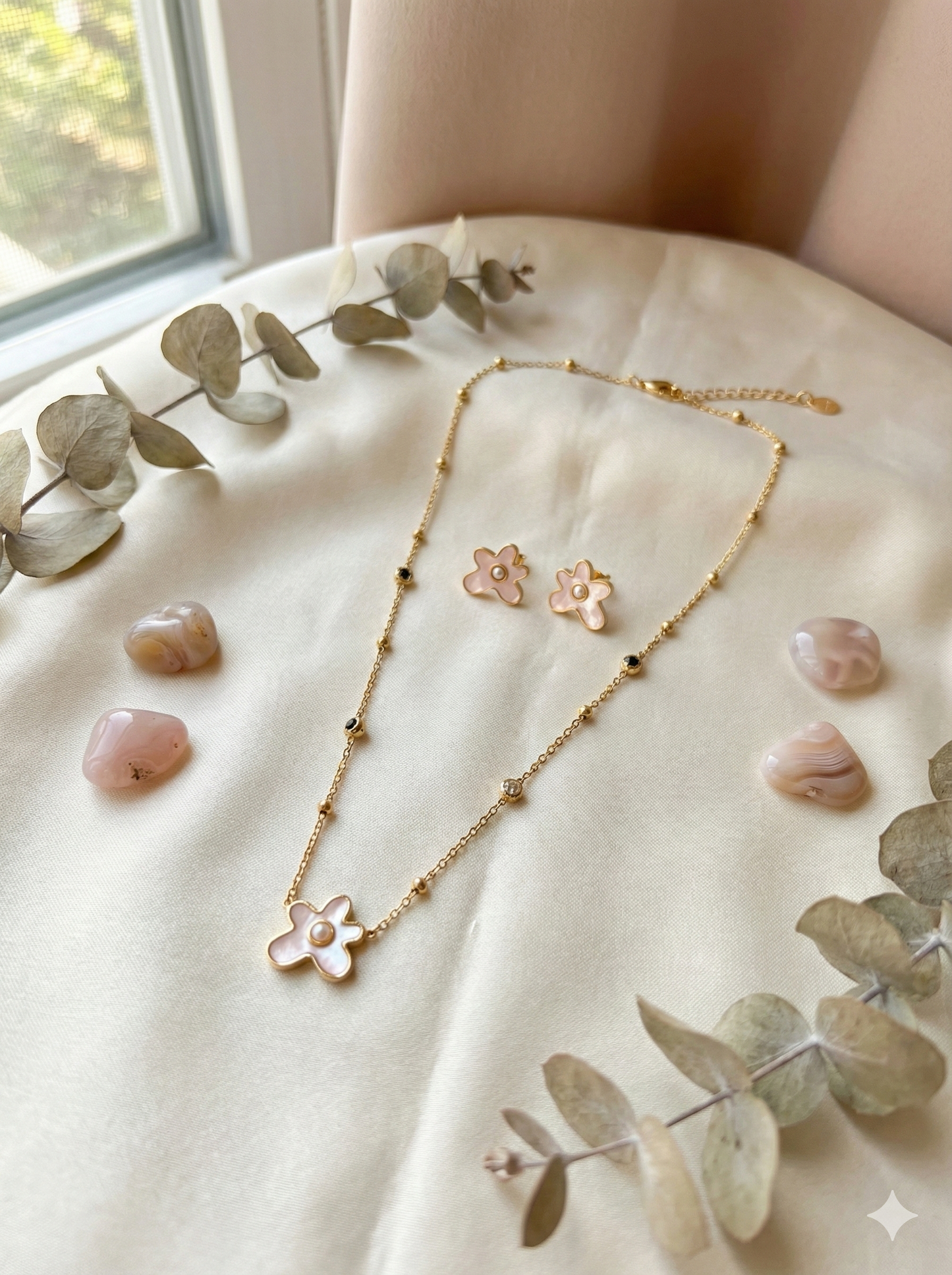 Blushing Flower Necklace & Earrings Set