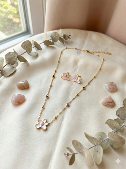 Blushing Flower Necklace & Earrings Set