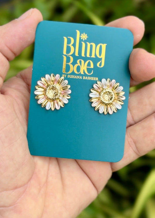 Golden Daisy Bloom Stud Earrings